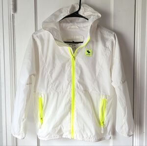 A&F Kids White Hooded Windbreaker Kids Jacket with Neon Accents